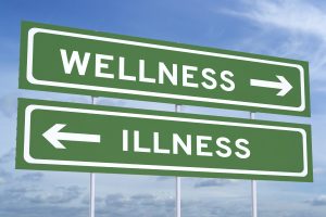 wellness or illness concept on the road signpost